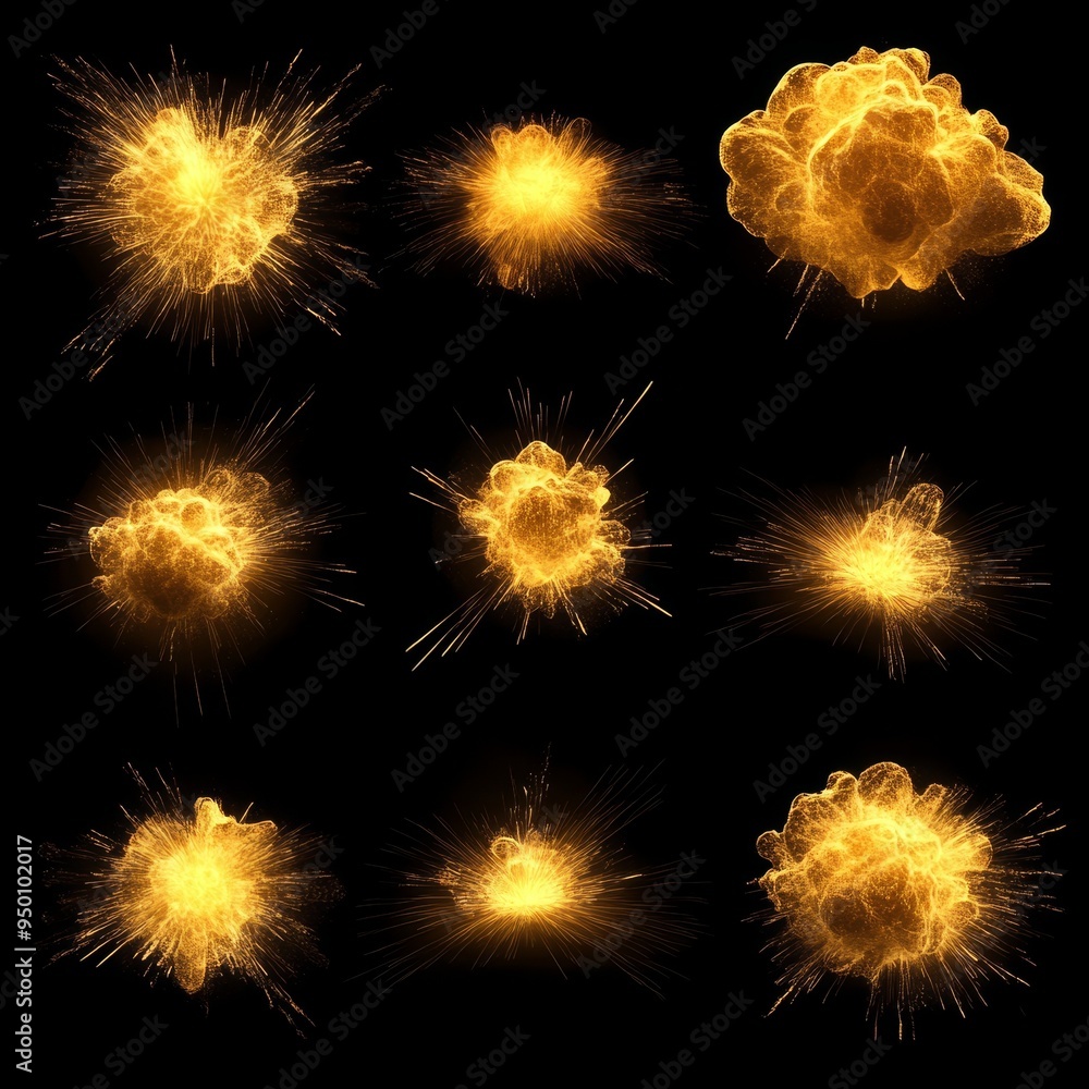 Poster there are 23 different types of muzzle flashes with black backgrounds