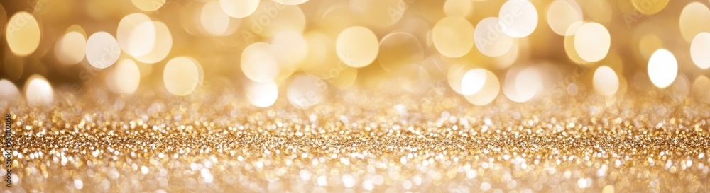 Poster glitter or bokeh gold festive background with texture banner and panoramic view. abstract christmas 