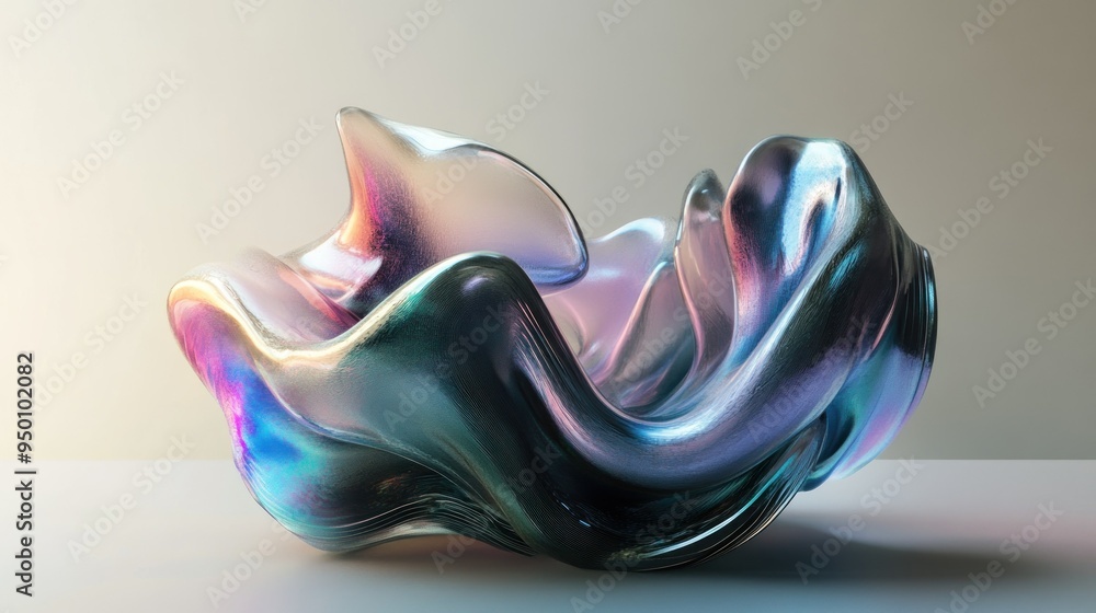 Sticker abstract iridescent glass sculpture with flowing form