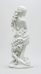 Delicate Porcelain Figurine with Intricate Floral Carvings and Crisp White Glaze on Minimal Background