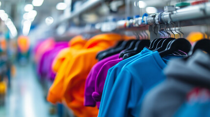 Fototapeta premium Modern factory producing baby clothing, where soft, hypoallergenic fabrics are being processed into tiny outfits, with a focus on safety and comfort.