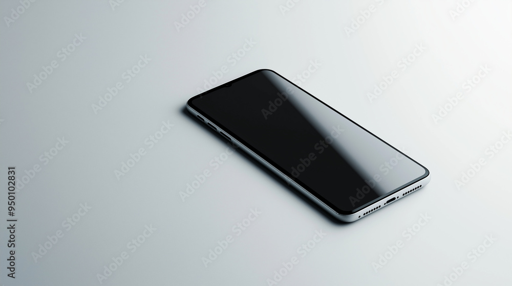 Poster a sleek, modern smartphone with a clean design, floating on a plain white background, showcasing its