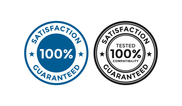 100% tested compatibility satisfaction guaranteed badge logo. This is suitable for product label, manufacturing and information label.