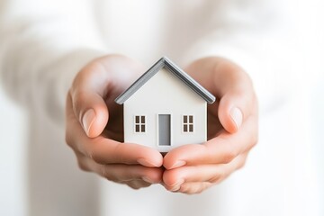 Close-Up of Hands with Model House: A Symbol of Home and Security