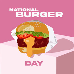 Fast food posters. Vector fast food in flat style. National burger day. Cheeseburger modern poster. Burger Banner