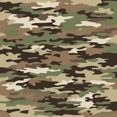 Fototapeta premium A seamless pattern background of camouflage repeating in a classic clothing style. Colors include green brown black olive. Design element. Modern illustration.