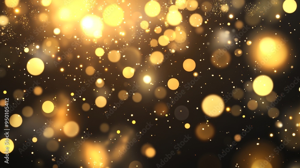 Poster christmas texture with golden bokeh particles and highlights on dark background