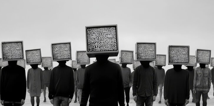 An outdated tv replaces the skull of a zombie. People are addicted to mass media. Television manipulation and crowd control. Brainwashing concept. 3D render.