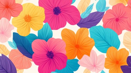 A colorful flower pattern with many different colors. The flowers are arranged in a way that they look like they are blooming. Scene is cheerful and vibrant