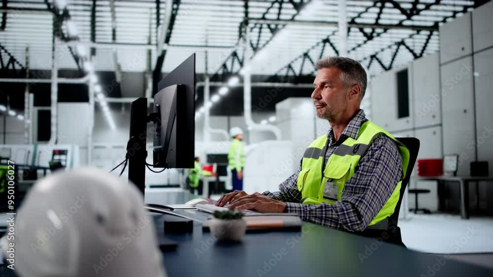 Poster Engineer Operator At Factory Doing Technology Process