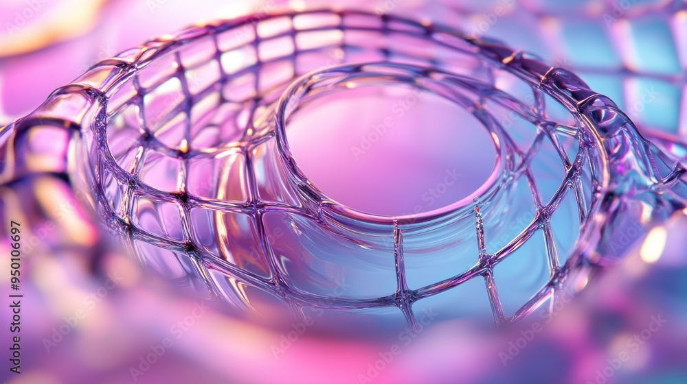 Poster abstract close-up of a shiny purple and blue interconnected structure