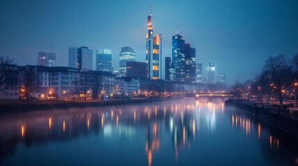 Fototapeta premium Frankfurt's cityscape at night.