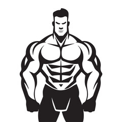 Fototapeta premium Black and White Vector Illustration of a Muscular Man in a Strong Pose, Simple Design