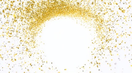 An abstract golden glitter wave with golden stars, dust trails, and sparkling particles isolated on a transparent background. Magical concept.