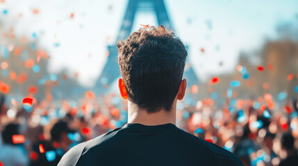 Paris Marathon Scene with Runner and Confetti