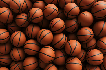 Obraz premium A 3D top view of countless basketballs forming an endless pile,