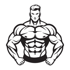 Fototapeta premium Black and White Hand-Drawn Muscular Male Vector in Engraved Woodcut Style