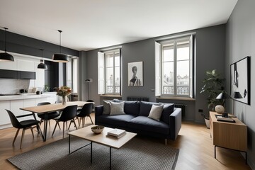 Fototapeta premium Chic Parisian Loft: Modern Nordic Style in a Contemporary Living Space