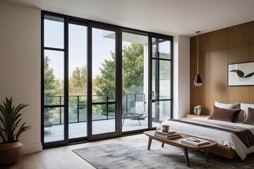 Fototapeta premium Innovative Studio Window Frame with Advanced Glass Styling for Modern Interior Design