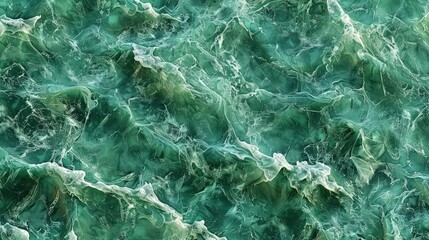 An elegant seamless green marble texture with waves of sea green and hints of blue, simulating the ocean's colors for a tranquil background.