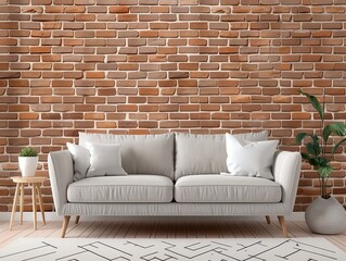 Naklejka premium Cozy Living Room with Brick Wall Background
