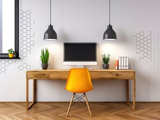 Minimalist Home Office with Bright Yellow Chair