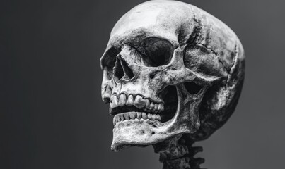 Intricate Human Skeleton Model: Anatomical Study for Medical History Research. Detailed Bone Structure Visualization in Minimalist Style, Perfect for Educational Posters, Scientific Illustrations, and