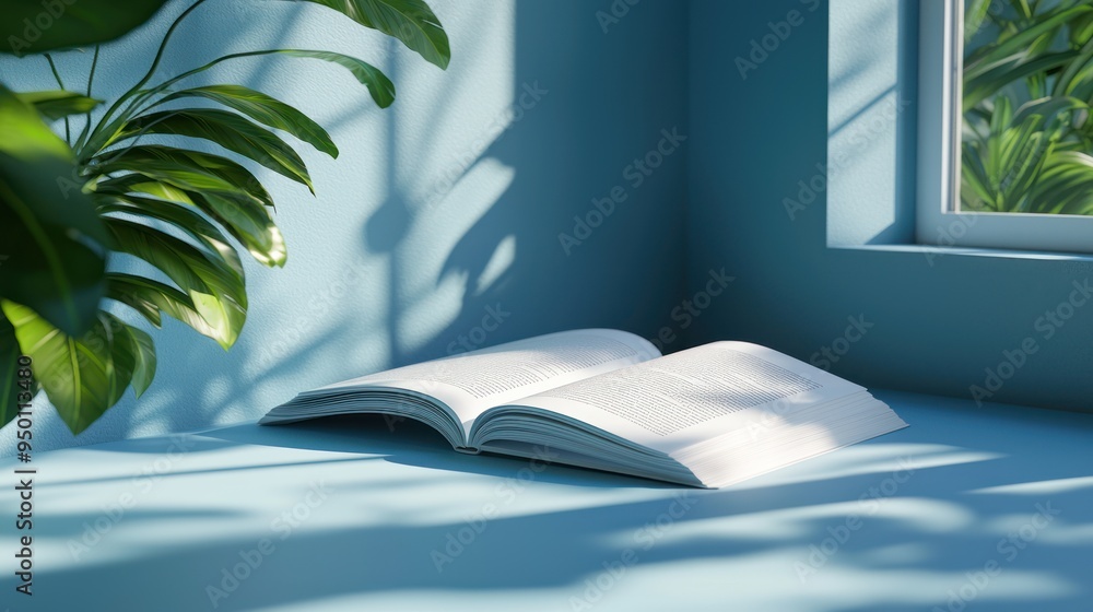 Aufkleber modern 3d render of open textbook with turning pages on neutral background,generative ai