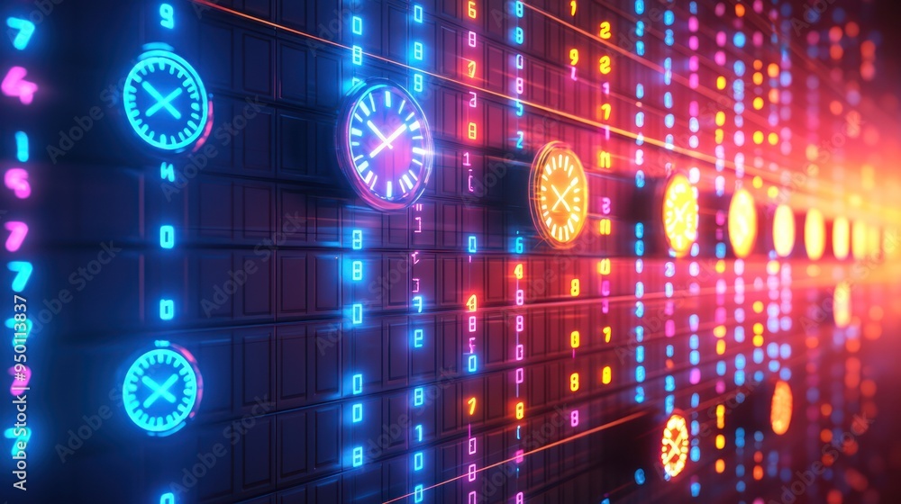 Poster radiant 3d school timetable with floating clocks on abstract background - high luminosity educationa