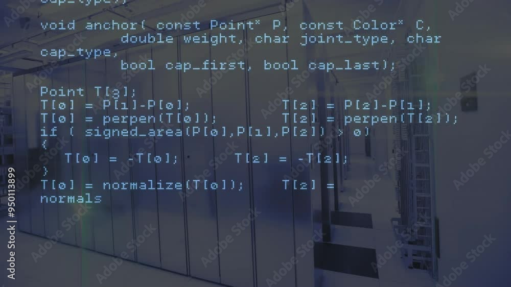 Aufkleber Programming code animating over modern data center servers in high-tech environment