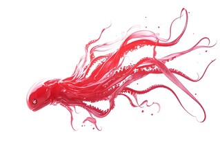 Enigmatic Crimson Squid Pulsing Through Cerulean Waters Bioluminescent Tentacles Unfurling in Mesmerizing Patterns