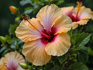 beautiful hibiscus flower seen close up in garden