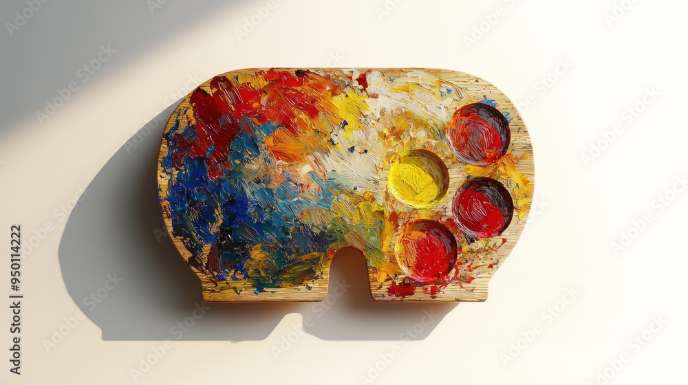 Poster vibrant minimalist 3d render of artist palette on neutral background | creative tools and high lumin