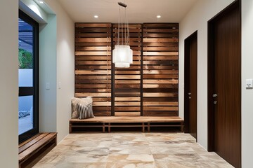Fototapeta premium Modern and Stylish Entryway with Wooden Palettes and Functional Design Elements