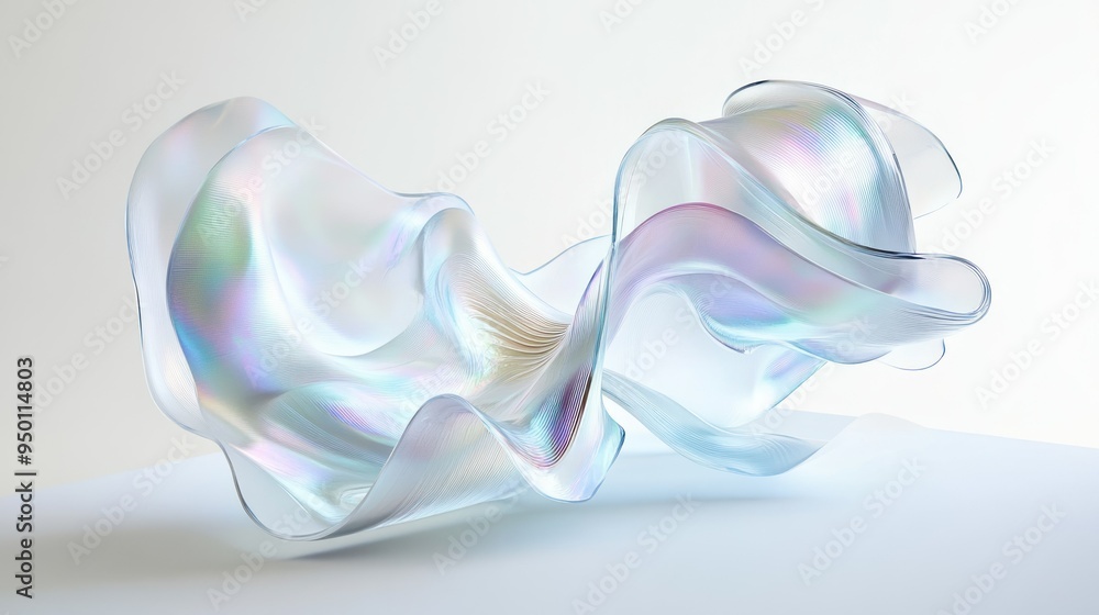Poster abstract iridescent form on white background