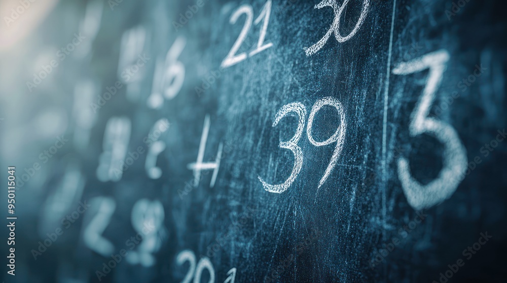 Aufkleber illuminated math symbols on chalkboard - abstract 3d rendering for modern numeracy education in high