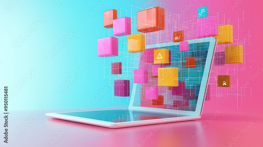 Poster futuristic digital tablet with e-learning icons in vibrant 3d rendering - high quality educational t