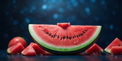 Watermelon slices on dark blue background.