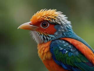 Fototapeta premium High-Detail Macro Image of a Brightly Colored Bird Showcasing Its Feathers and Patterns