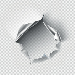 ragged Hole torn in ripped metal on transparent background