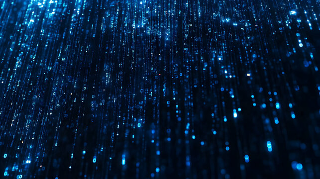 Abstract binary code backdrop with a dark blue hue, representing internet security and data encryption, a cryptographic universe in the digital age,