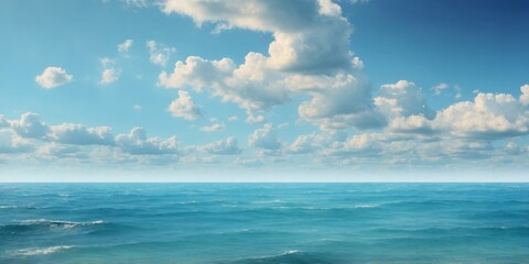 Obraz premium Peaceful Ocean Under a Blue Sky using Clouds.