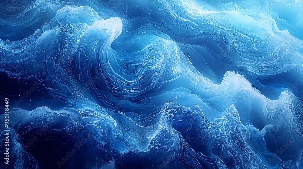 Poster abstract blue swirls resemble ocean waves, creating a fluid and captivating texture.