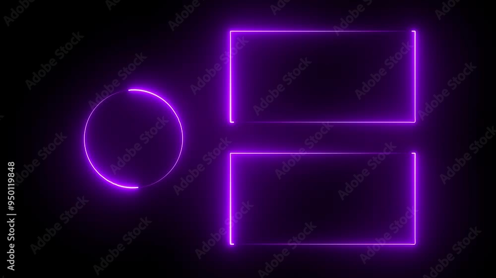 Poster purple color neon end screen frame isolated on black background, seamless loop. animation of rectang