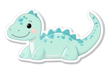 Naklejka premium Adorable Cartoon Dinosaur Sticker with Basic Shapes on White Background