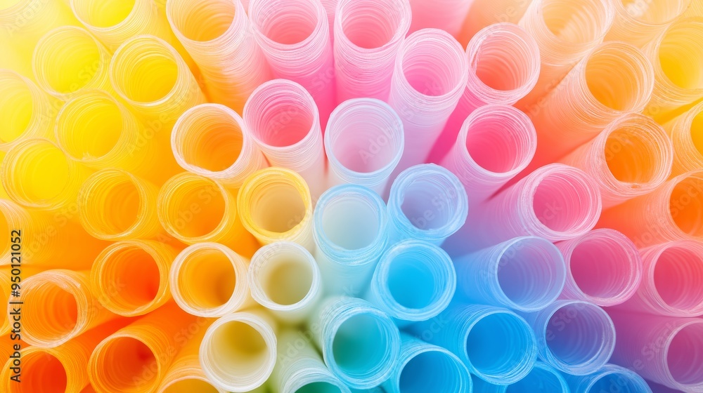 Poster a colorful image of straws in various colors. concept of fun and playfulness, as the straws are arra