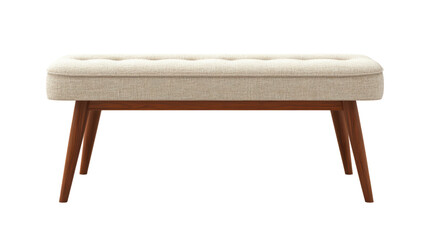 A modern and stylish beige bench with button tufted upholstery and sleek wooden legs, perfect for adding a touch of elegance to any room.  