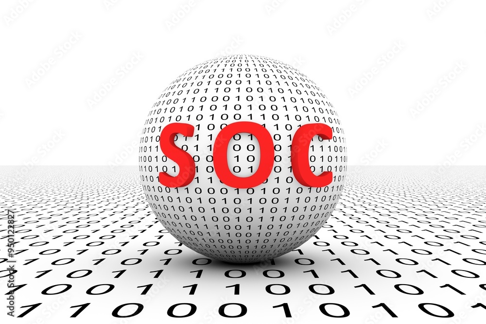 Poster soc conceptual sphere binary code 3d illustration