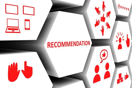 RECOMMENDATION concept cell background 3d illustration