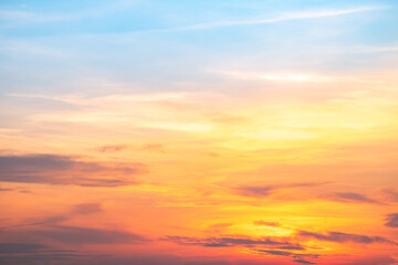 Beautiful , luxury soft gradient orange gold clouds and sunlight on the blue sky perfect for the background, take in everning,Twilight, Large size, high definition landscape photo